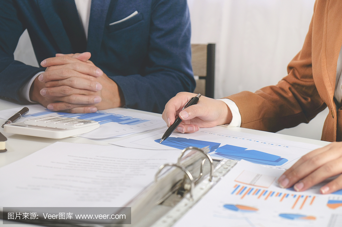 商務(wù)主管在辦公室進(jìn)行業(yè)績銷售的咨詢談判會議。